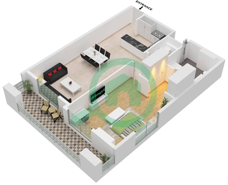 Avenue Residence 7 - 1 Bedroom Apartment Type/unit B / UNIT 6 FLOOR 2-10 Floor plan Type B Unit 6 Floor 2-10 interactive3D