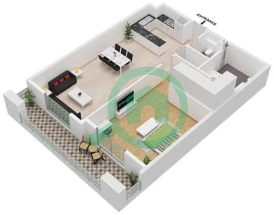 Avenue Residence 7 - Plano de planta de 1 habitación Apartamento Tipo/unidad C / UNIT 5,7 FLOOR 1-10 Avenue Residence 7 - Plano de planta de 1 habitación Apartamento Tipo/unidad C / UNIT 5,7 FLOOR 1-10