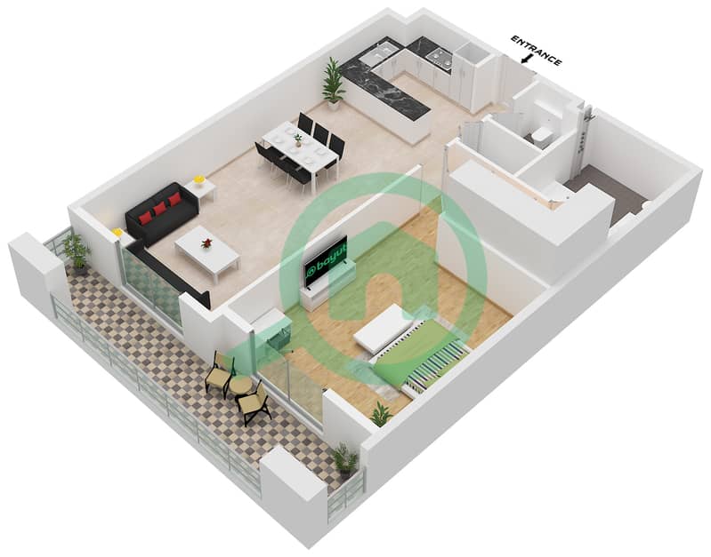Avenue Residence 7 - 1 Bedroom Apartment Type/unit C / UNIT 5,7 FLOOR 1-10 Floor plan Type C Unit 5 Floor 1
Unit 7 Floor 2-10 interactive3D