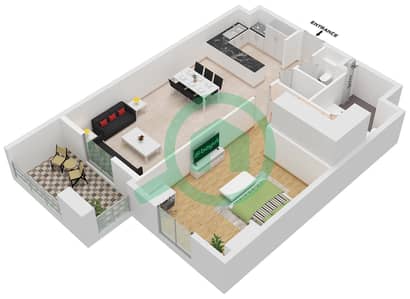 Avenue Residence 7 - Plano de planta de 1 habitación Apartamento Tipo/unidad E1 / UNIT 12 FLOOR 3-10 Avenue Residence 7 - Plano de planta de 1 habitación Apartamento Tipo/unidad E1 / UNIT 12 FLOOR 3-10