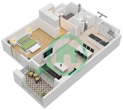 Avenue Residence 7 - Plano de planta de 1 habitación Apartamento Tipo/unidad E2 / UNIT 13 FLOOR 3-10 Avenue Residence 7 - Plano de planta de 1 habitación Apartamento Tipo/unidad E2 / UNIT 13 FLOOR 3-10