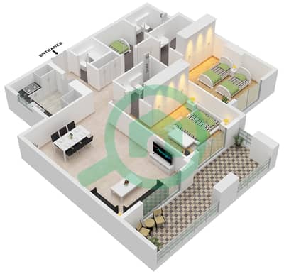 Avenue Residence 7 - Plano de planta de 2 habitaciones Apartamento Tipo/unidad B1 / UNIT 2 FLOOR 1-10 Avenue Residence 7 - Plano de planta de 2 habitaciones Apartamento Tipo/unidad B1 / UNIT 2 FLOOR 1-10