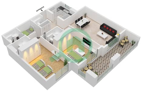 Avenue Residence 7 - Plano de planta de 2 habitaciones Apartamento Tipo/unidad B2 / UNIT 3 FLOOR 1-10 Avenue Residence 7 - Plano de planta de 2 habitaciones Apartamento Tipo/unidad B2 / UNIT 3 FLOOR 1-10