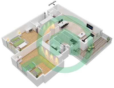 Avenue Residence 7 - Plano de planta de 2 habitaciones Apartamento Tipo/unidad E / UNIT 9,11 FLOOR 1-10 Avenue Residence 7 - Plano de planta de 2 habitaciones Apartamento Tipo/unidad E / UNIT 9,11 FLOOR 1-10