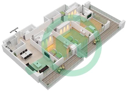 Avenue Residence 7 - Plano de planta de 3 habitaciones Apartamento Tipo/unidad A / UNIT 13,15 FLOOR 1-10 Avenue Residence 7 - Plano de planta de 3 habitaciones Apartamento Tipo/unidad A / UNIT 13,15 FLOOR 1-10