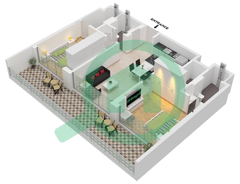 Unit Mid Hammock Park - Plano de planta de 2 habitaciones Apartamento Unidad MID Unit Mid interactive3D