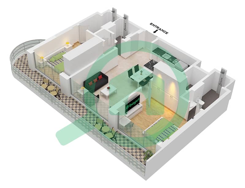 Unit End Hammock Park - Plano de planta de 2 habitaciones Apartamento Unidad END Unit End interactive3D