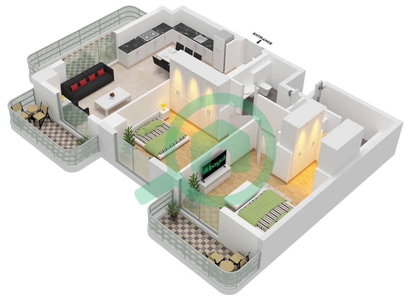 Pier Point 1 - 2 Bedroom Apartment Type/unit C3 / UNIT 11 FLOOR 1 Floor plan Type C3 Unit 11 Floor 1 interactive3D