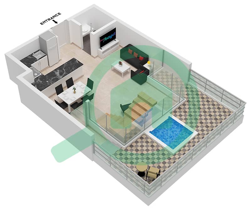 Al Raha Lofts - 2 Bedroom Apartment Type A1 Floor plan Type A1 Lower Floor interactive3D