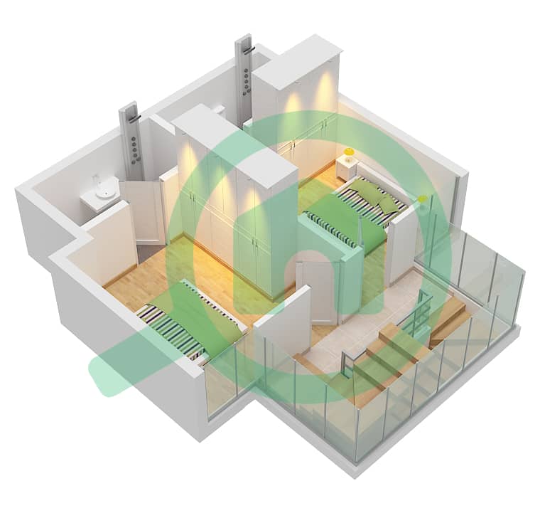 Al Raha Lofts - 2 Bedroom Apartment Type A1 Floor plan Type A1 Upper Floor interactive3D