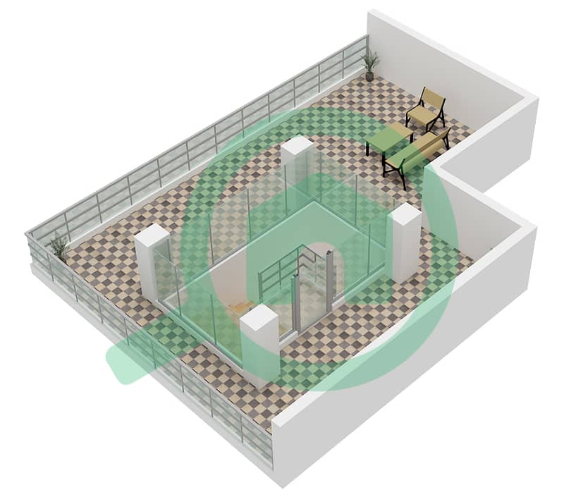 Al Raha Lofts - 2 Bedroom Apartment Type A1 Floor plan Type A1 Roof Floor interactive3D