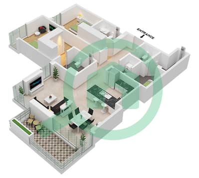 المخططات الطابقية لتصميم النموذج / الوحدة 1 / UNIT 3 FLOOR 2 شقة 2 غرفة نوم - سيليا