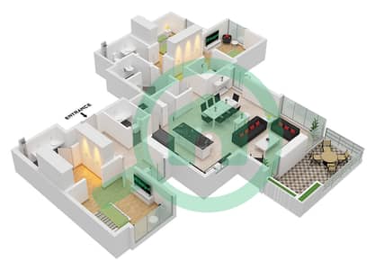 المخططات الطابقية لتصميم النموذج / الوحدة 1 / UNIT 2 FLOOR 1 شقة 3 غرف نوم - سيليا