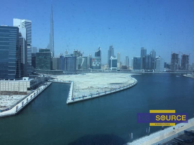 Furnished Office-Full Burj khalifa and Canal View in Business Bay.