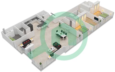 置银大厦B座 - 3 卧室公寓类型／单位A/2戶型图