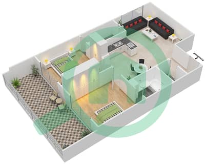 المخططات الطابقية لتصميم الوحدة G12 شقة 2 غرفة نوم - ريزورتز من دانوب