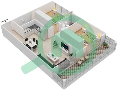 المخططات الطابقية لتصميم الوحدة 323 شقة 2 غرفة نوم - ريزورتز من دانوب