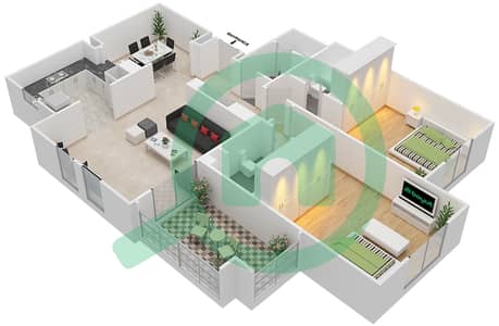 米斯卡4号楼 - 2 卧室公寓单位2 GROUND FLOOR戶型图