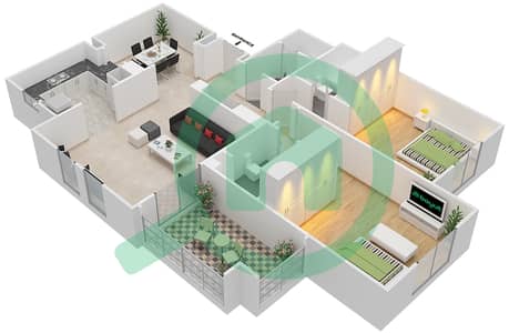 المخططات الطابقية لتصميم الوحدة 2 GROUND FLOOR شقة 2 غرفة نوم - مسکة 4