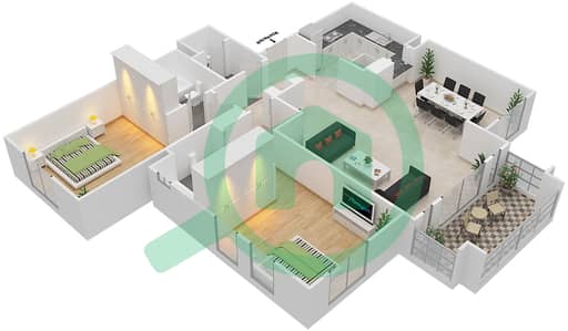 المخططات الطابقية لتصميم الوحدة 5 FLOOR 1-7 شقة 2 غرفة نوم - مسکة 4