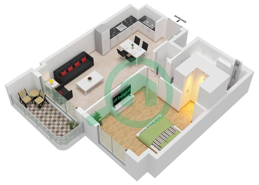 Type A4 Unit 13 Floor 2-6 Pier Point 2 - 1 Bedroom Apartment Type/unit A4 / UNIT 13 FLOOR 2-6 Floor plan Type A4 Unit 13 Floor 2-6 interactive3D
