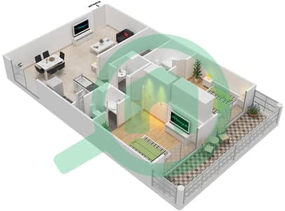 المخططات الطابقية لتصميم الوحدة 306 شقة 2 غرفة نوم - ريزورتز من دانوب