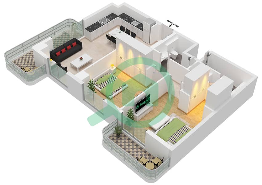 Type C1 Unit 11 Floor 2-6 Pier Point 2 - 2 Bedroom Apartment Type/unit C1 / UNIT 11 FLOOR 2-6 Floor plan Type C1 Unit 11 Floor 2-6 interactive3D