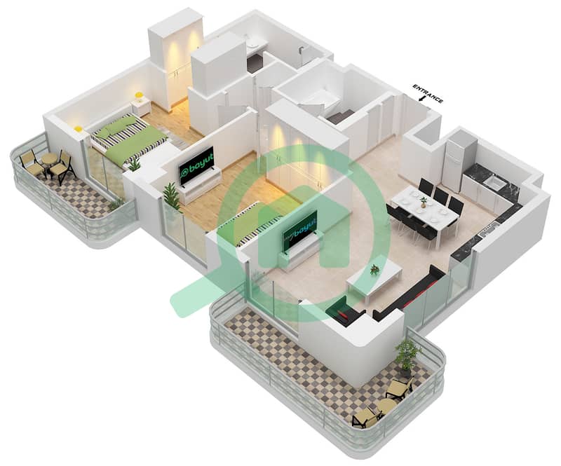Pier Point 2 - 2 Bedroom Apartment Type/unit A3 / UNIT 5 FLOOR PODIUM Floor plan Type A3 Unit 5 Floor Podium, Unit 8 Floor 1-6 interactive3D