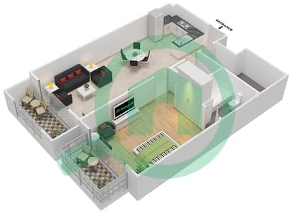 المخططات الطابقية لتصميم الوحدة 124 شقة 1 غرفة نوم - ريزورتز من دانوب