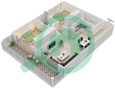 المخططات الطابقية لتصميم الوحدة 309,333 شقة 2 غرفة نوم - ريزورتز من دانوب