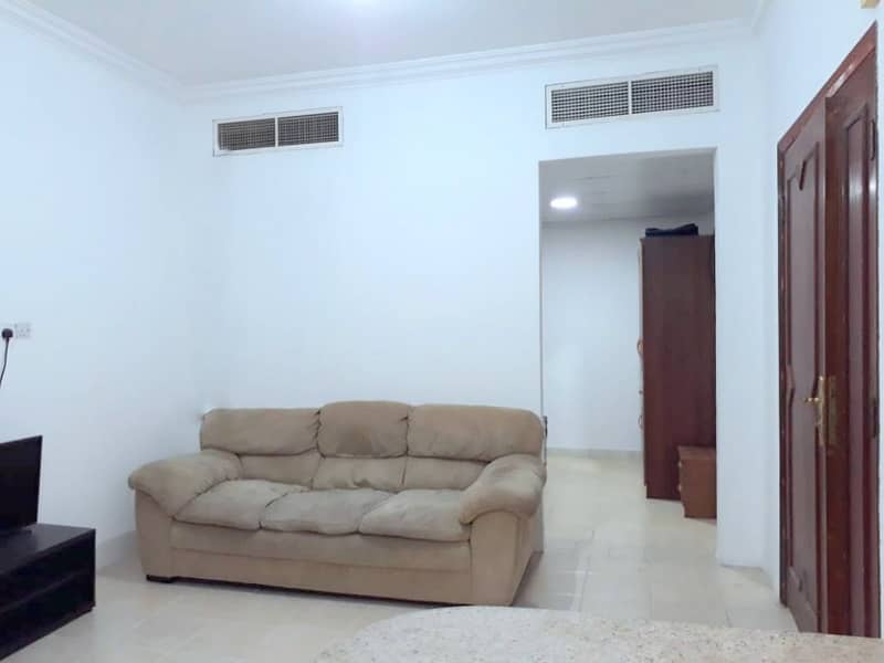 3,200 Only! Big Furnished Studio w/ small hall & central a/c near Mushrif Mall and Pepsi Cola signal