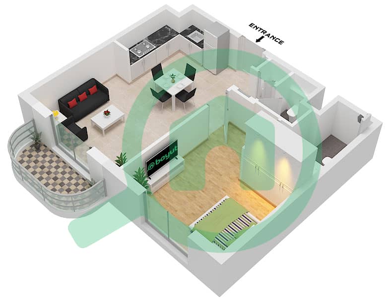 Type A Savannah - Grundriss für 1 Schlafzimmer Wohnung Typ A Type A interactive3D