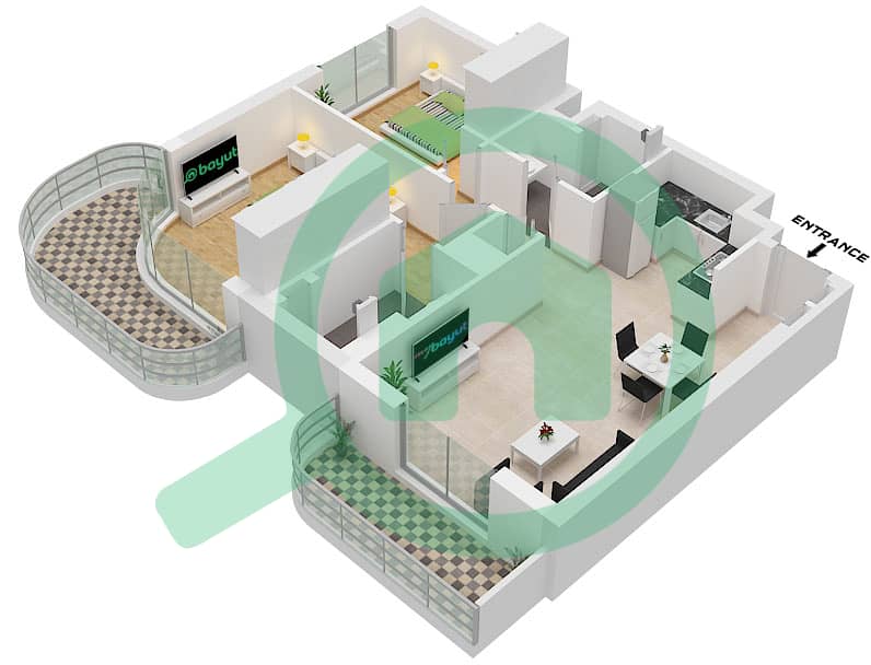 Type E Savannah - Planimetria del piano di 2 Camere Appartamento Tipo E Type E interactive3D