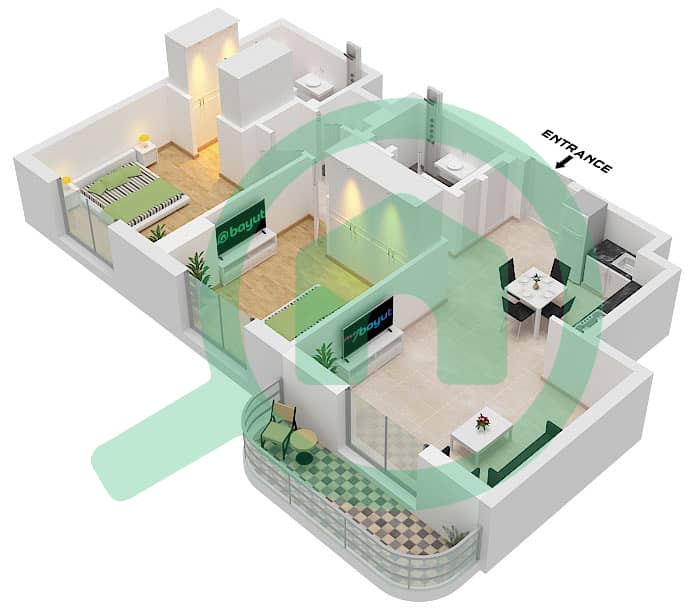 Savannah - Grundriss für 2 Schlafzimmer Wohnung Typ C Type C interactive3D
