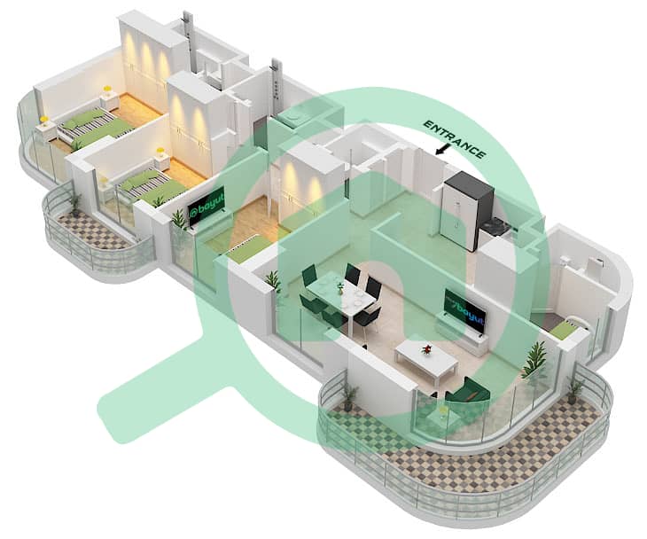 Type B Savannah - Planimetria del piano di 3 Camere Appartamento Tipo B Type B interactive3D