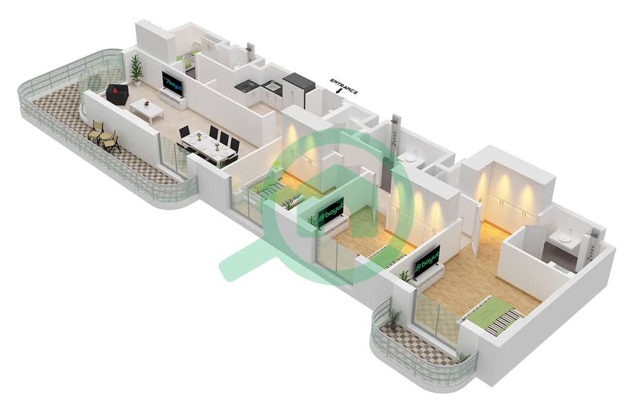 Type C Savannah - Grundriss für 3 Schlafzimmer Wohnung Typ C Type C interactive3D