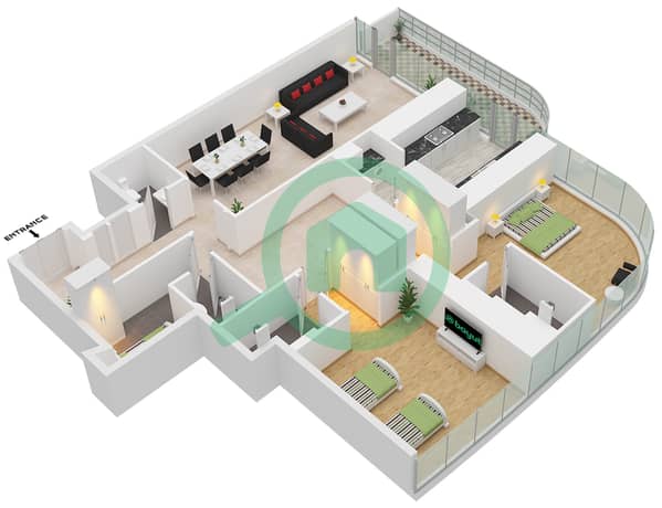 Type B-9 Unit 1 Floor 3-9,13-14,16-20,24-29,31,35-42