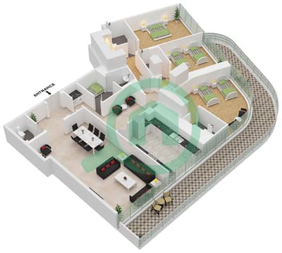 Joud - 3 Bedroom Apartment Type/unit A-13 / UNIT 2 FLOOR 10-12 Floor plan