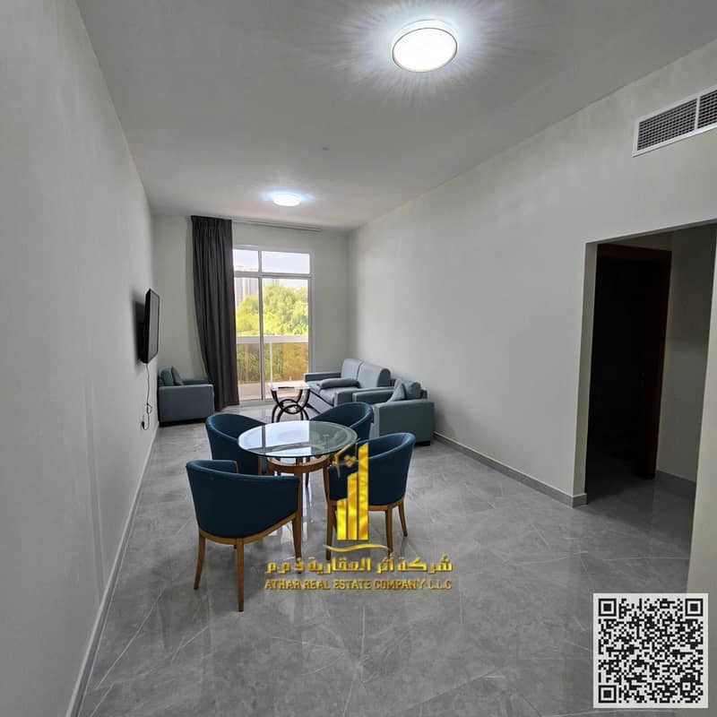 Luxury apartment for monthly rent, one bedroom and a hall with an open view, fully furnished with elegant furniture and a fully equipped kitchen