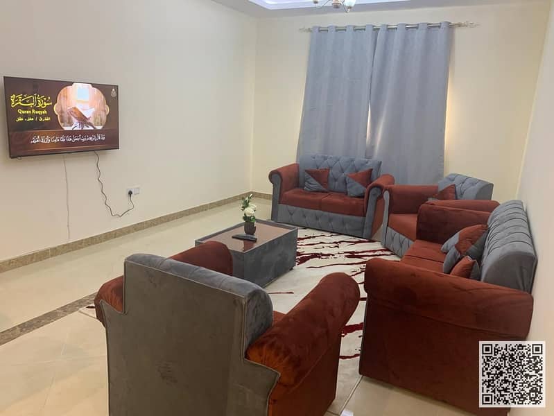 Luxury apartment for monthly rent, one bedroom and a hall with an open view, fully furnished with elegant furniture and a fully equipped kitchen