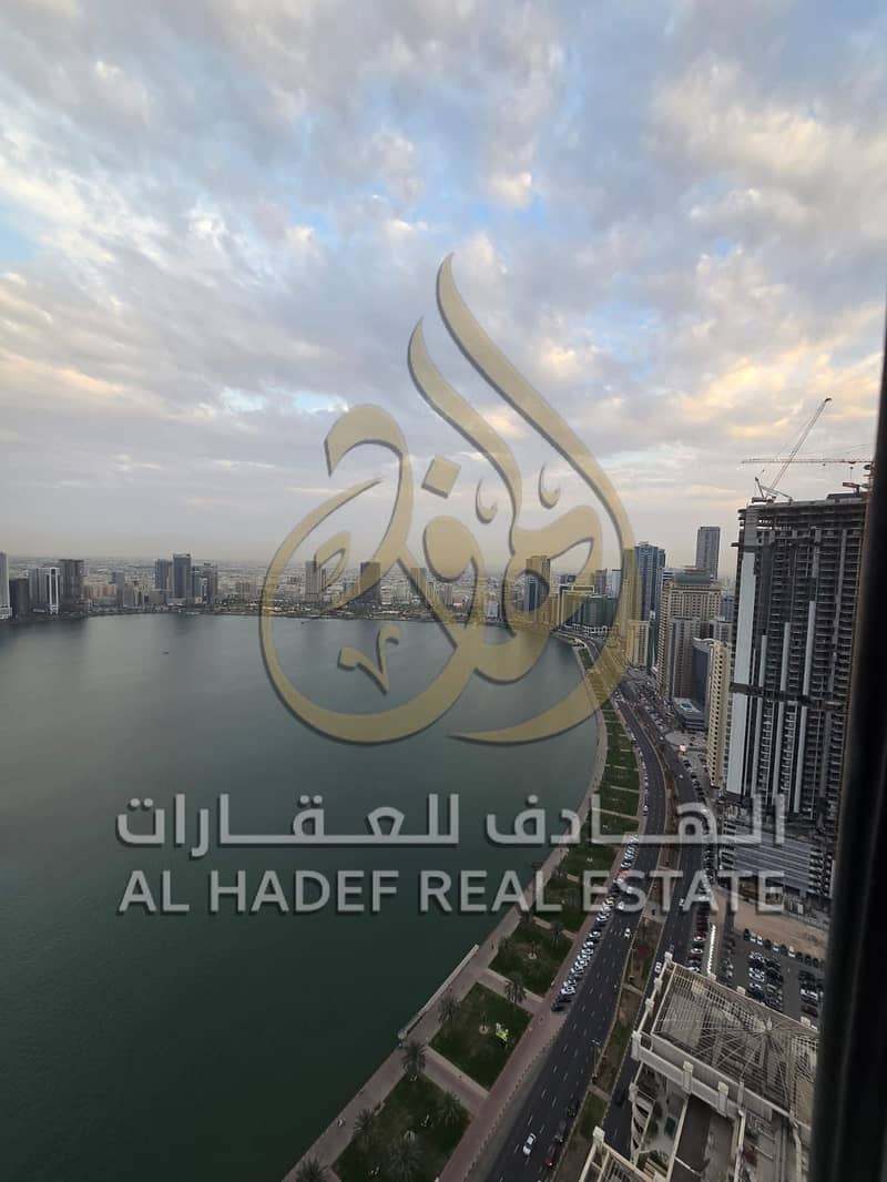 Spacious 3-bedroom apartment with living room in Al Majaz 3, beautiful sea view, large layout with maid’s room. Price AED 115K yearly with great free
