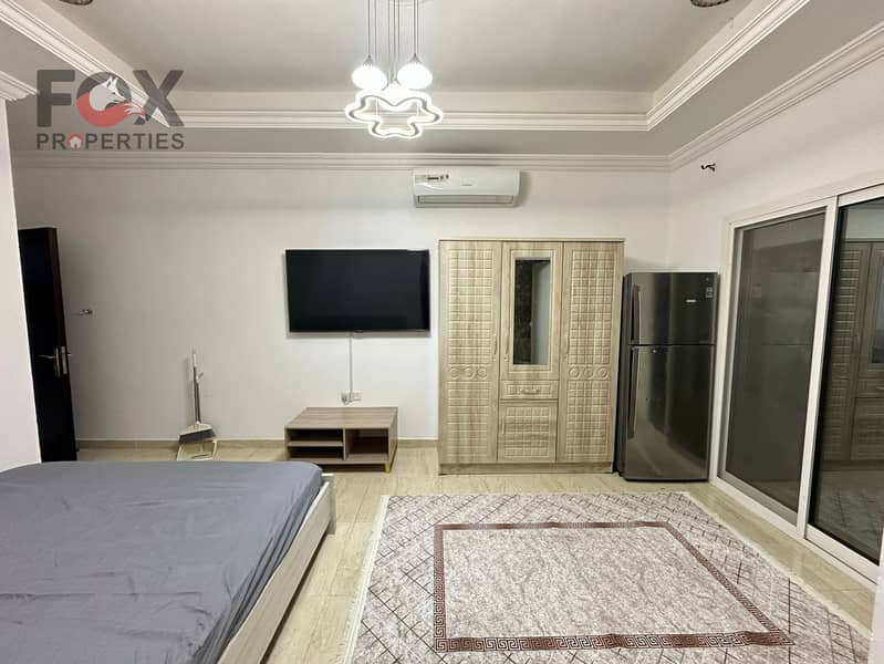 Furnished studio for rent in Al Rawda on Makkah Street The studio is fully furnished and features a separate kitchen for convenient meal preparation, along with a balcony