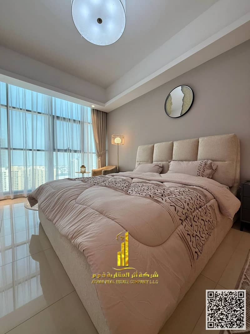 The most luxurious and elegant one-bedroom apartment, fully furnished with brand new, high-end furniture, with a gym, swimming pool, and private parki