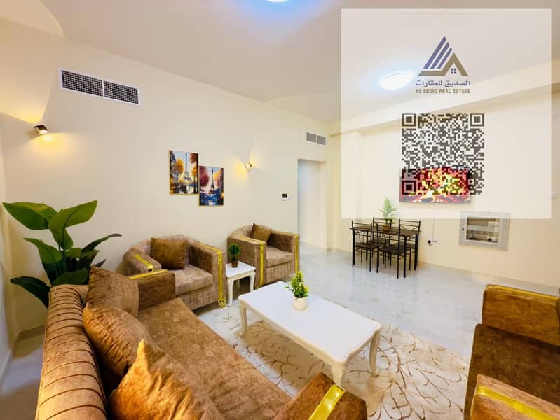 Furnished one-bedroom apartment for rent in Ajman, Al Nuaimiya area - the road separating Sharjah and Ajman.