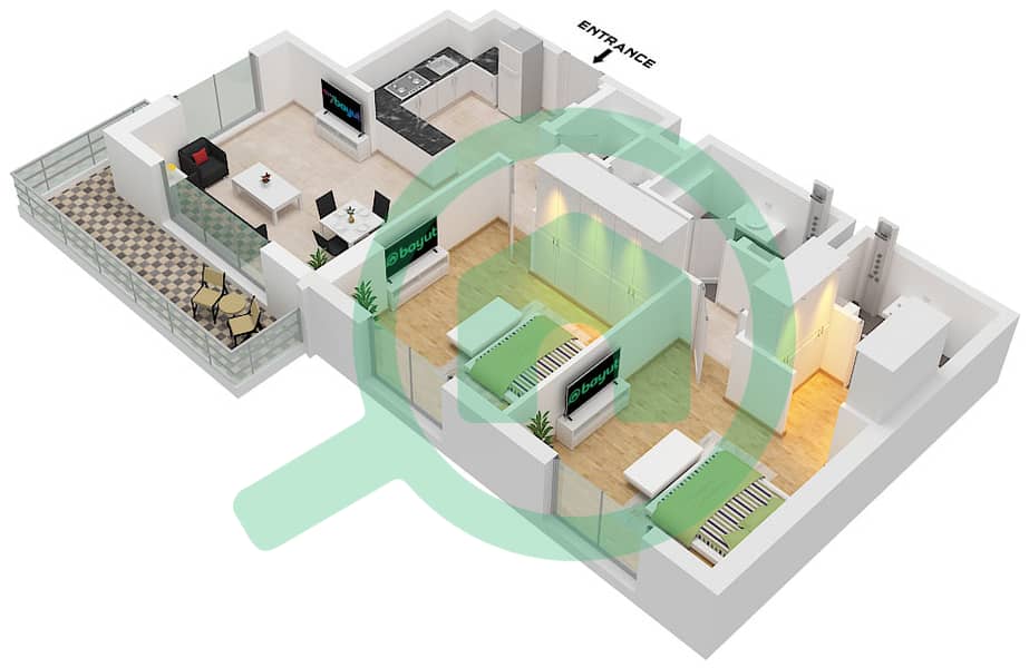 Type C Hillcrest - 2 Bedroom Apartment Type C Floor plan Type C interactive3D