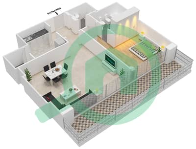 المخططات الطابقية لتصميم النموذج A شقة 1 غرفة نوم - تو تاورز برج A