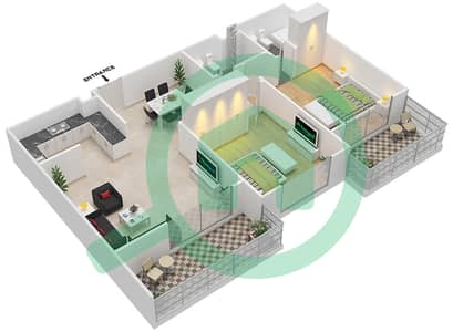 المخططات الطابقية لتصميم الوحدة 7-10 شقة 2 غرفة نوم - جويلز من دانوب