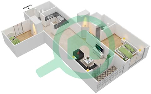 المخططات الطابقية لتصميم النموذج B2 شقة 1 غرفة نوم - بارادايس ليك B2