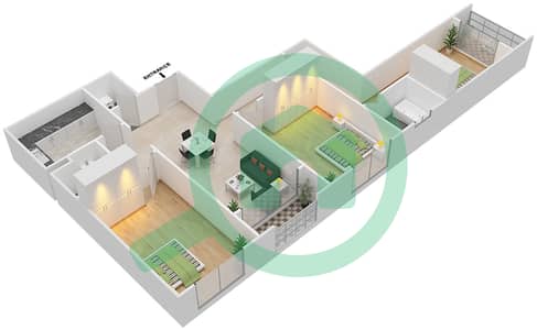 المخططات الطابقية لتصميم النموذج A2 شقة 3 غرف نوم - بارادايس ليك B2