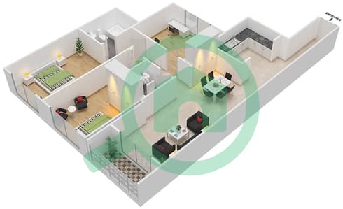 المخططات الطابقية لتصميم النموذج A شقة 2 غرفة نوم - بارادايس ليك B3